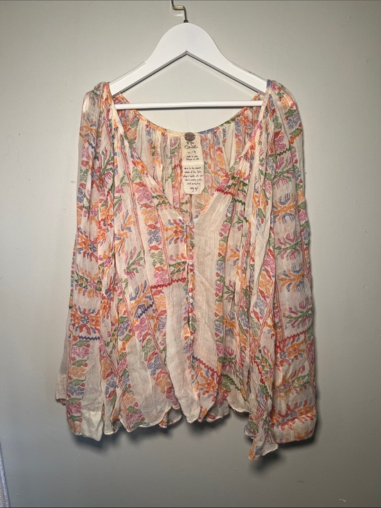 Fp One Tops - Boho Embroidered Cream Floral Peasant Blouse